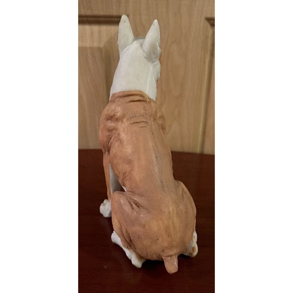 Sitting Fawn Boxer with Tongue Out Dog Pet Home Decoration Resin Figurine  8.25”